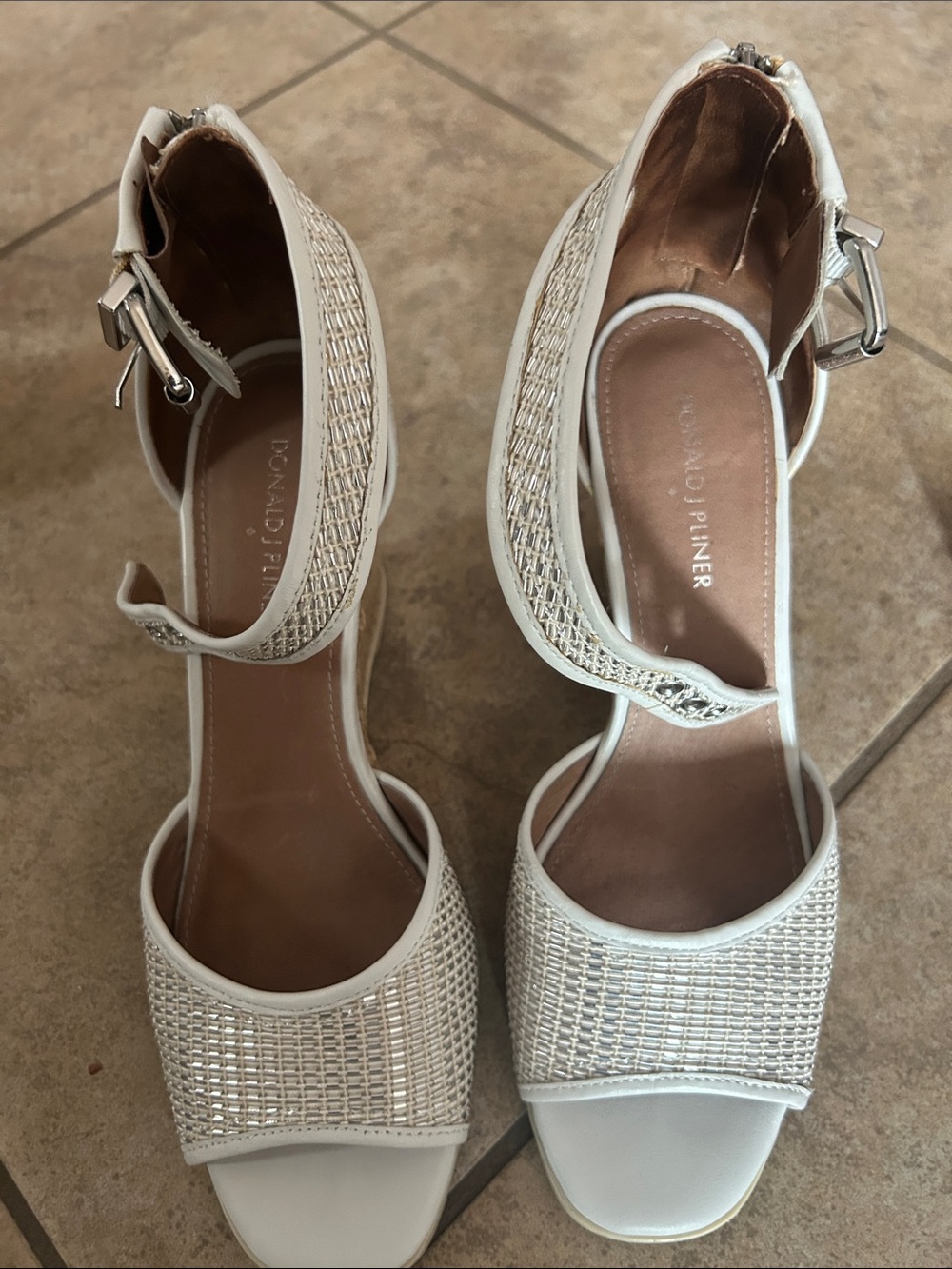 Donald J. Pliner White Woven Ankle-Strap Heels